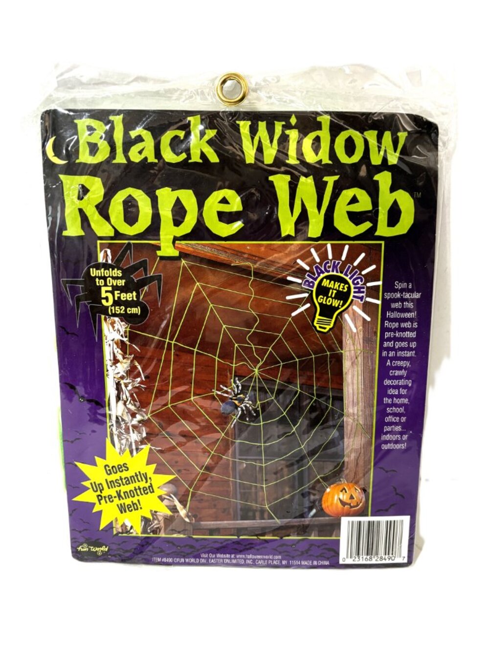 Blk Light Lime Green Spiderweb Rope Web Reusable Vintage by Fun World NWT